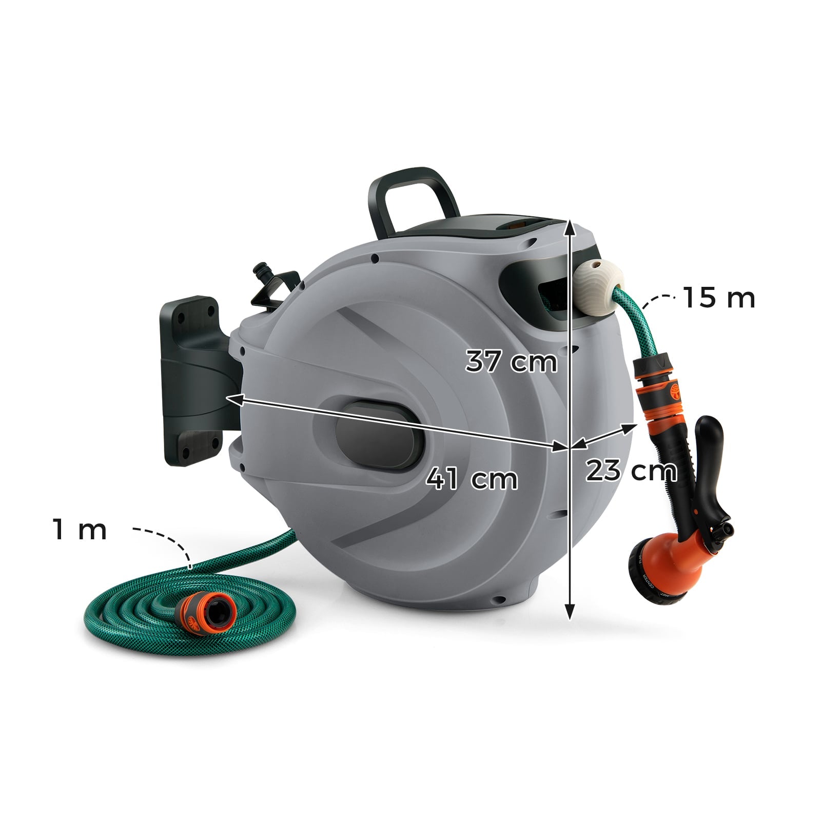 Retractable Garden Hose Reel 1.5 cm x 15 m Heavy Duty Wall Mount Hose Reel-Grey