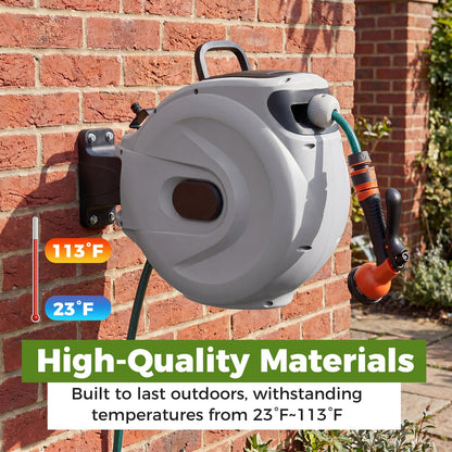 Retractable Garden Hose Reel 1.5 cm x 15 m Heavy Duty Wall Mount Hose Reel-Grey