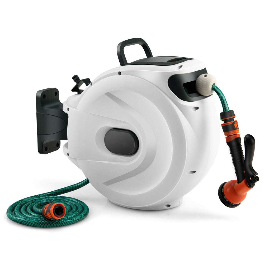 Retractable Garden Hose Reel 1.5 cm x 15 m Heavy Duty Wall Mount Hose Reel-White