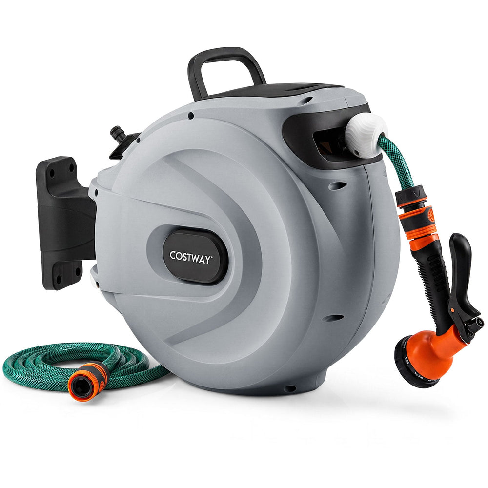 Retractable Garden Hose Reel 1.5 cm x 20 m Heavy Duty Wall Mount Hose Reel-Grey