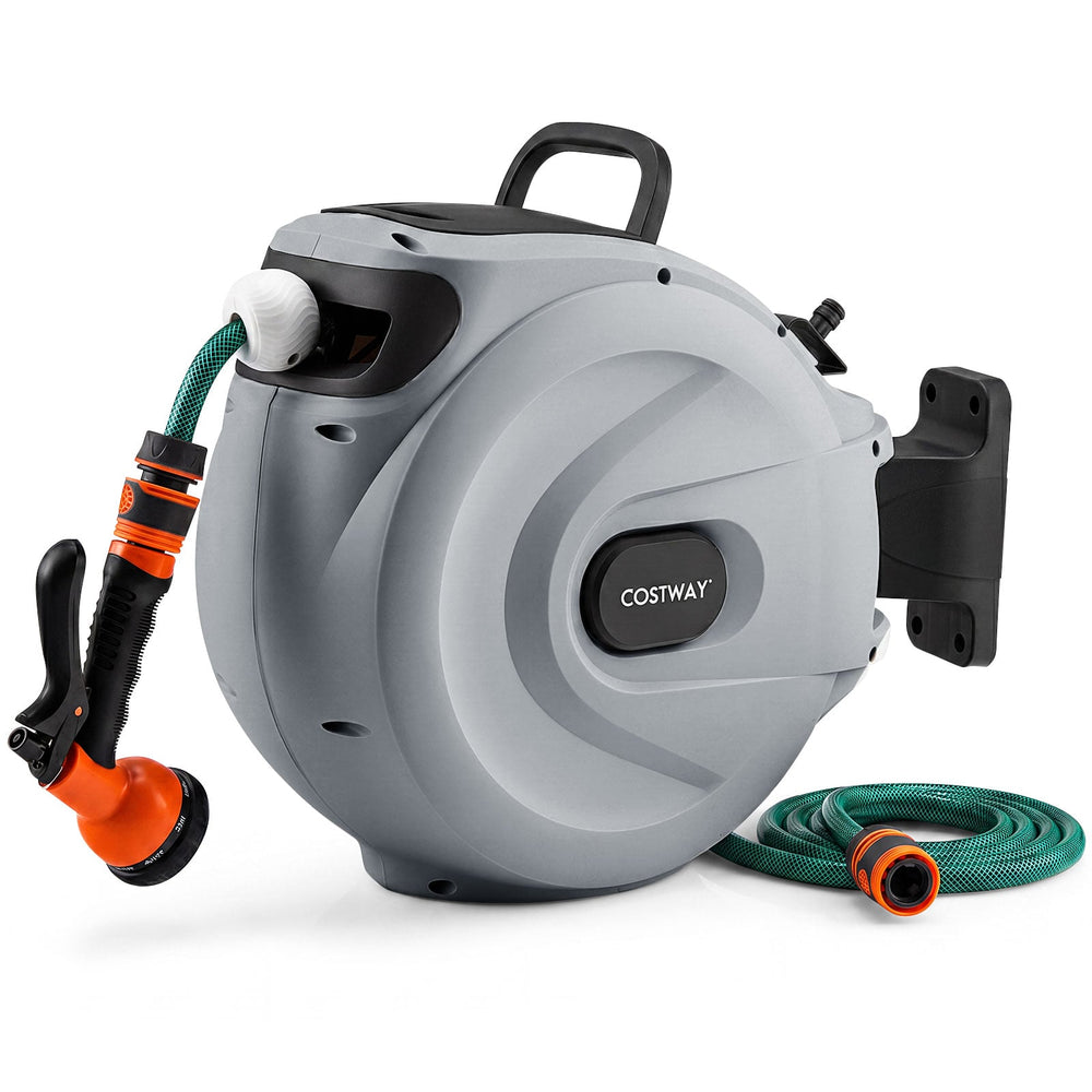 Retractable Garden Hose Reel 1.5 cm x 30 m Heavy Duty Wall Mount Hose Reel-Grey