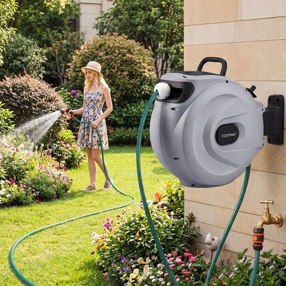 Retractable Garden Hose Reel 1.5 cm x 30 m Heavy Duty Wall Mount Hose Reel-Grey