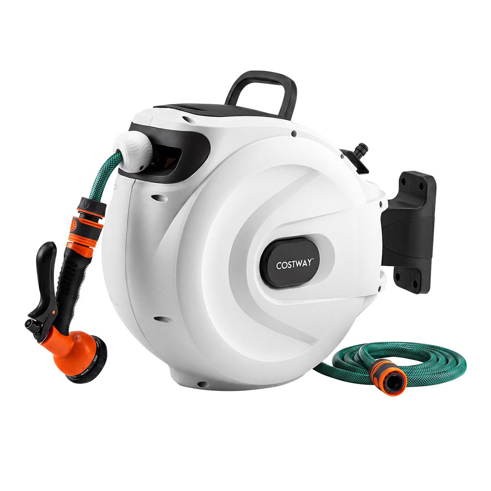 Retractable Garden Hose Reel 1.5 cm x 30 m Heavy Duty Wall Mount Hose Reel-White