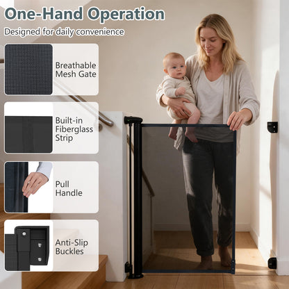 Retractable Safety Barrier up to 140 with Double Locking for Babies and Dogs-Black