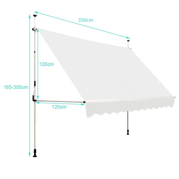 Retractable Telescopic Awning Sun Shade with Manual Crank Handle-Beige