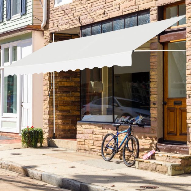 Retractable Telescopic Awning Sun Shade with Manual Crank Handle-Beige