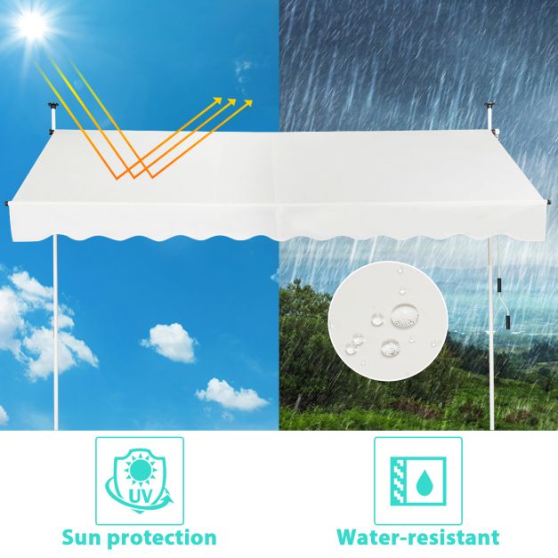 Retractable Telescopic Awning Sun Shade with Manual Crank Handle-Beige