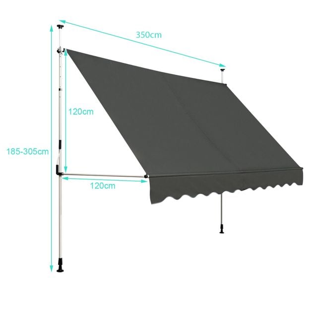 Retractable Telescopic Awning Sun Shade with Manual Crank Handle-Grey