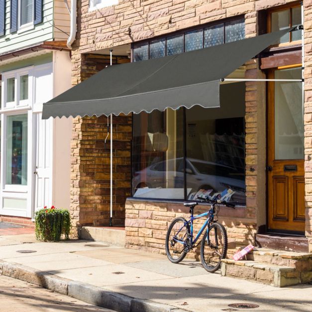 Retractable Telescopic Awning Sun Shade with Manual Crank Handle-Grey