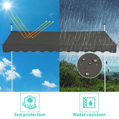 Retractable Telescopic Awning Sun Shade with Manual Crank Handle-Grey