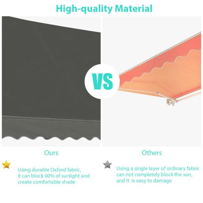 Retractable Telescopic Awning Sun Shade with Manual Crank Handle-Grey