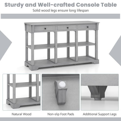Retro Console Table with 3 Drawers and Open Shelves-Grey