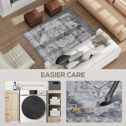 HOMCOM Vintage Area Rug, Non-Slip Washable Rug, Flannel Floor Carpet for Living Room, Bedroom, Dining Room, Home Office, 170 x 120 cm, Grey