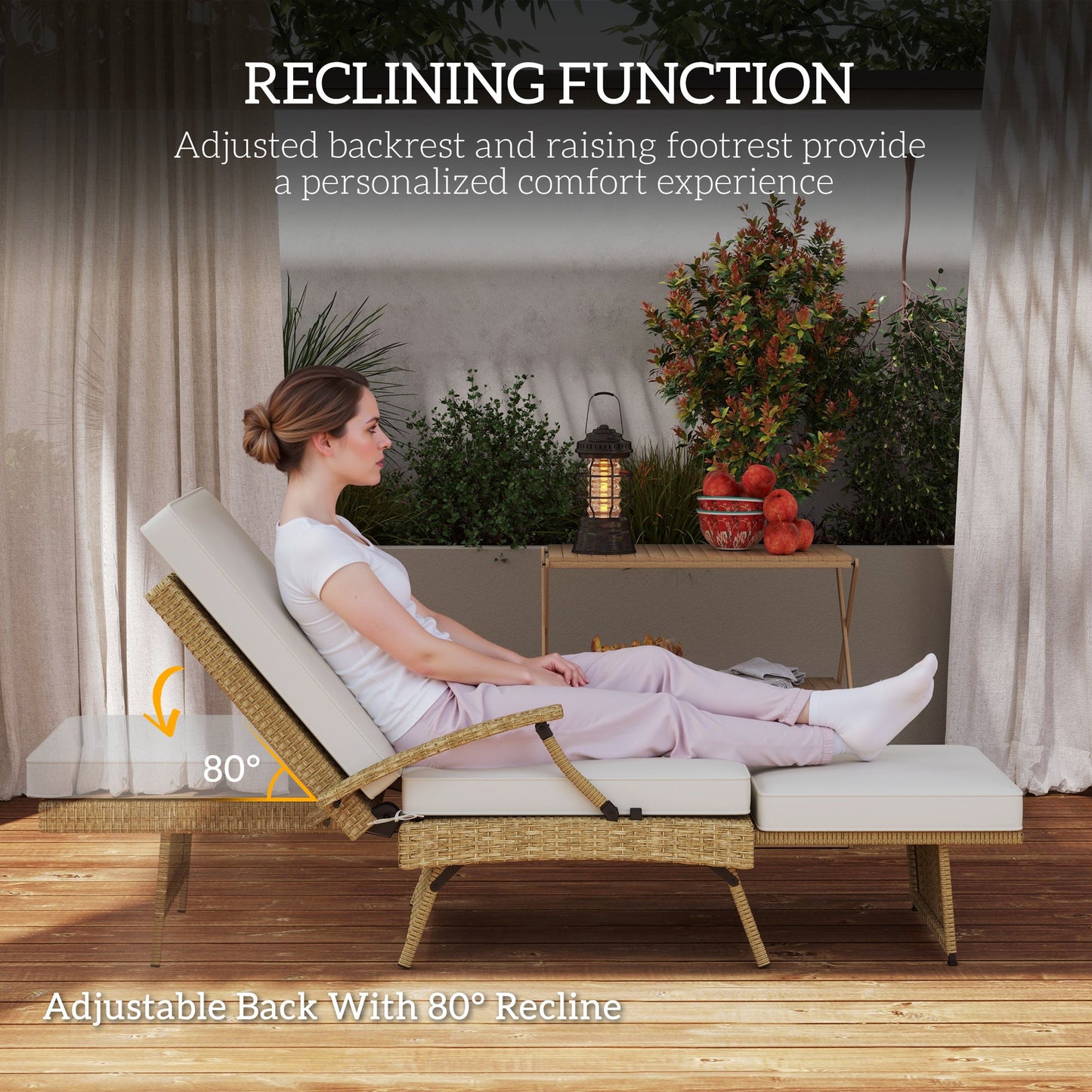 Outsunny 80Â° Reclining Rattan Lounger - White/Beige