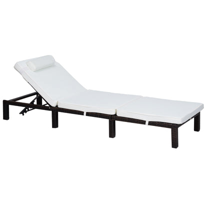 Outsunny PE Rattan Sun Lounger with Soft Padded Cushion, Patio 5-level Reclining Sun Lounger with Headrest, White