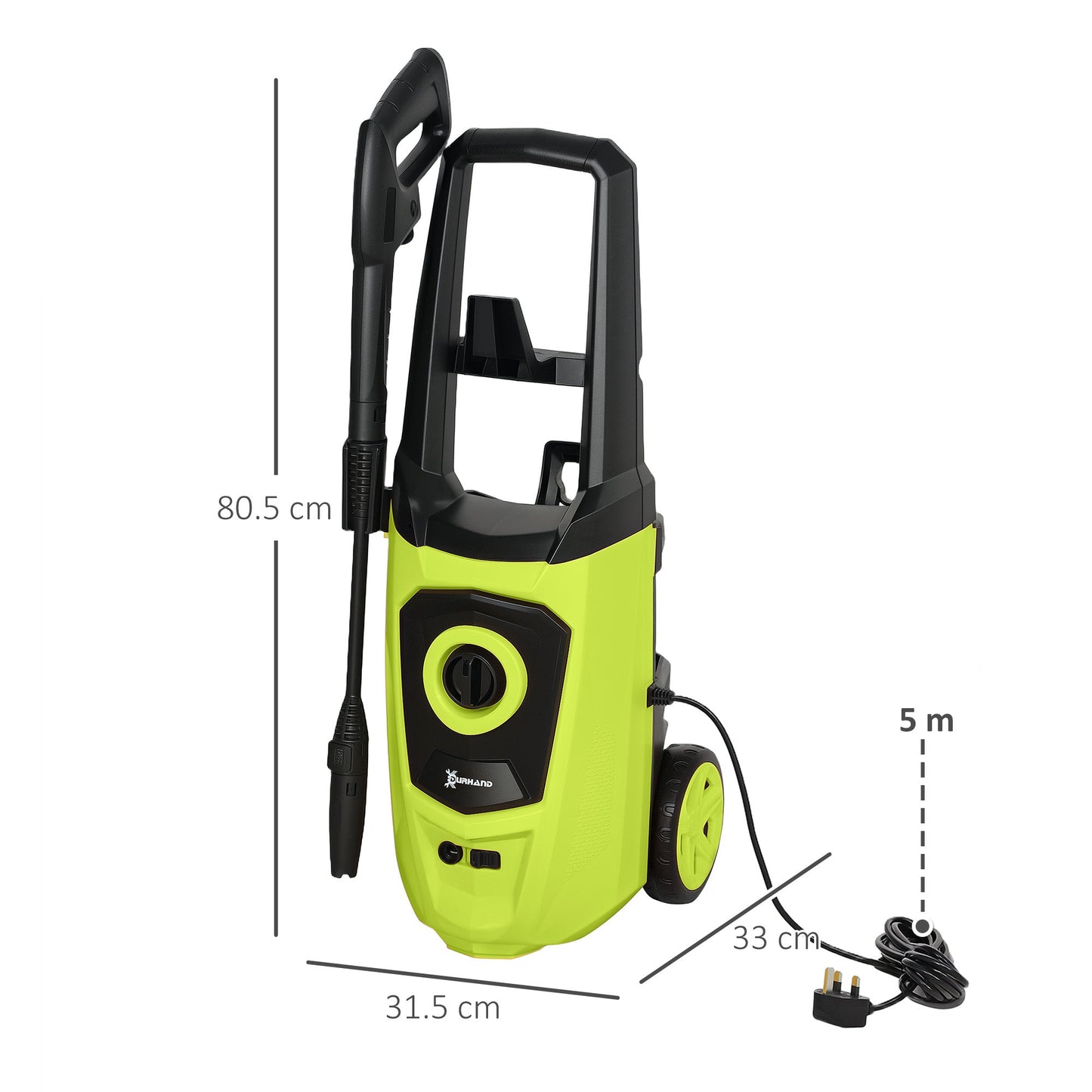 DURHAND 1800W High√Ç Pressure√Ç Washer, 150 Bar Pressure, 510 L/h Flow, High-Performance Portable Power Jet Wash Cleaner Green