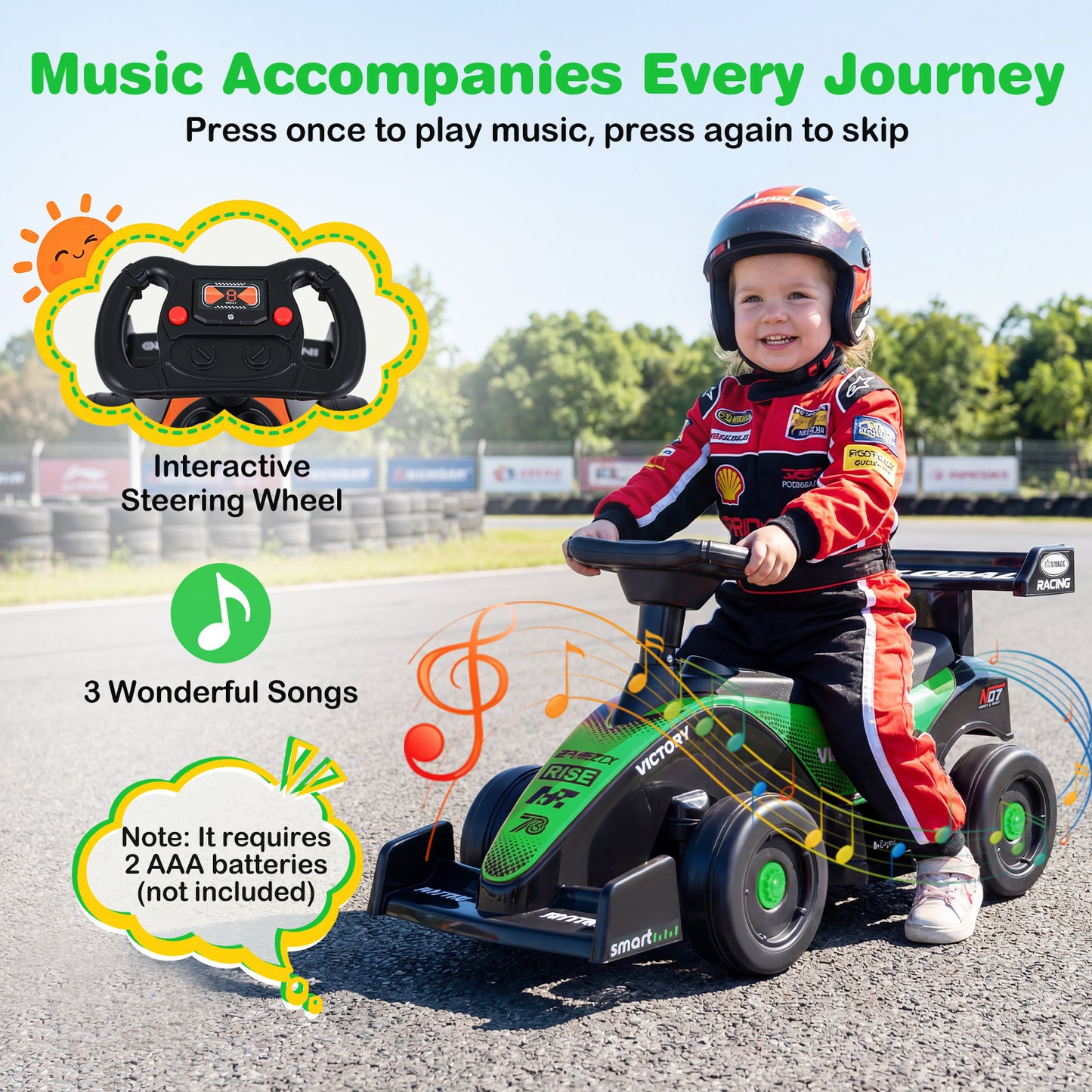 Ride on Car Toddler Sliding Car with 3 Songs Under-Seat Storage-Green
