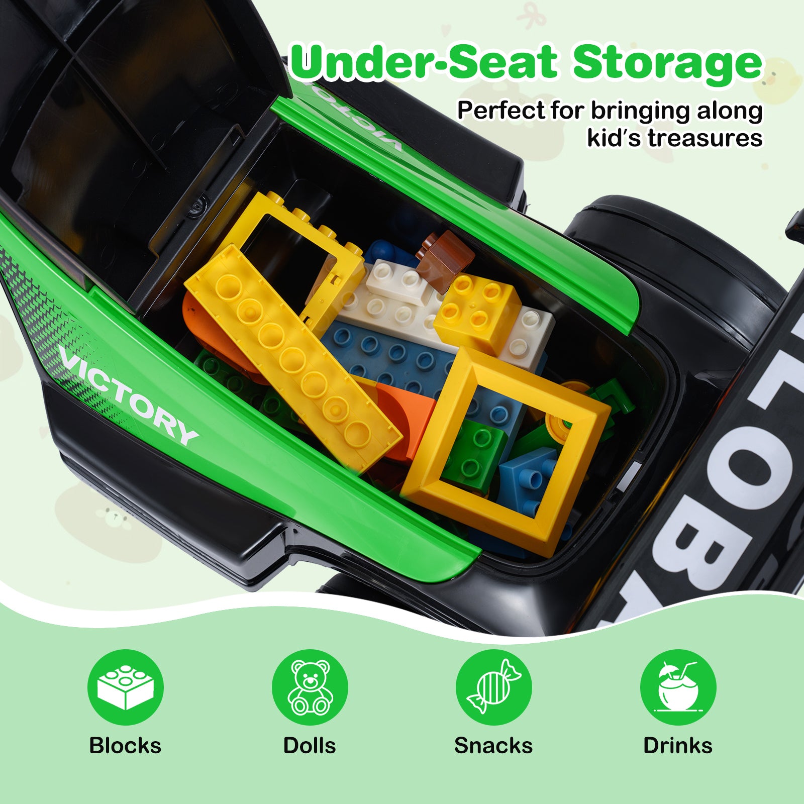 Ride on Car Toddler Sliding Car with 3 Songs Under-Seat Storage-Green