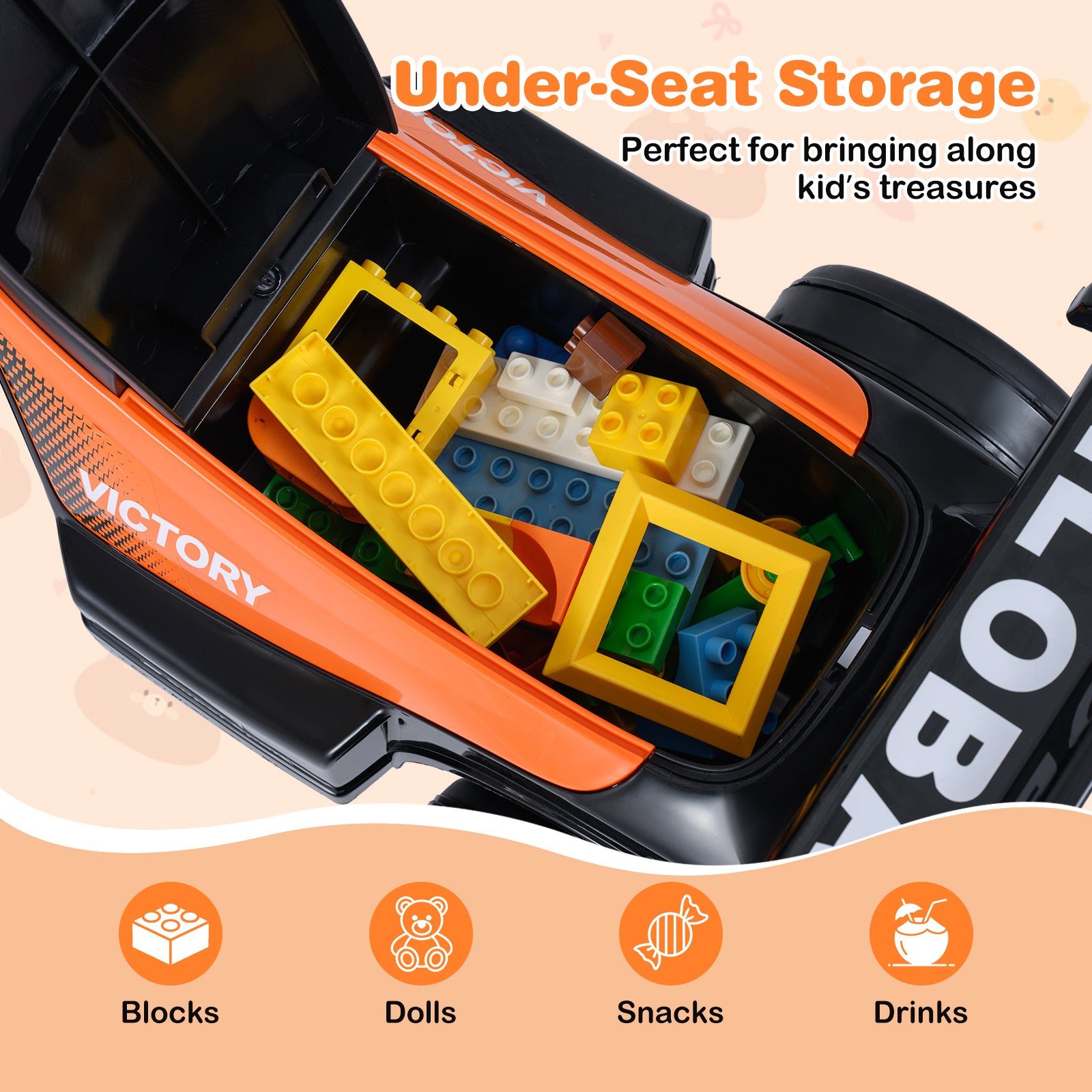 Ride on Car Toddler Sliding Car with 3 Songs Under-Seat Storage-Orange