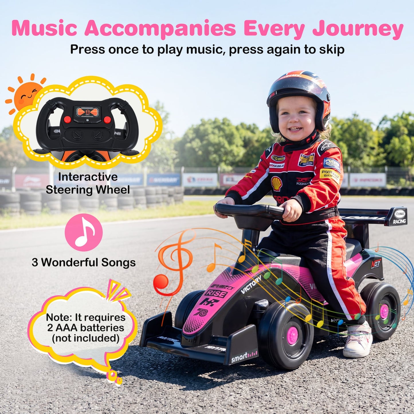 Ride on Car Toddler Sliding Car with 3 Songs Under-Seat Storage-Pink