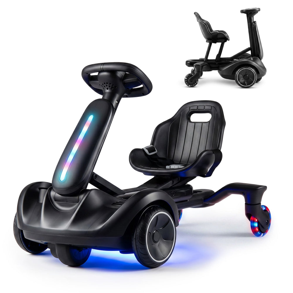 Ride on Drift Car for Kids 2-In-1 Go Kart with Adjustable Seat Sound LED Lights-Black