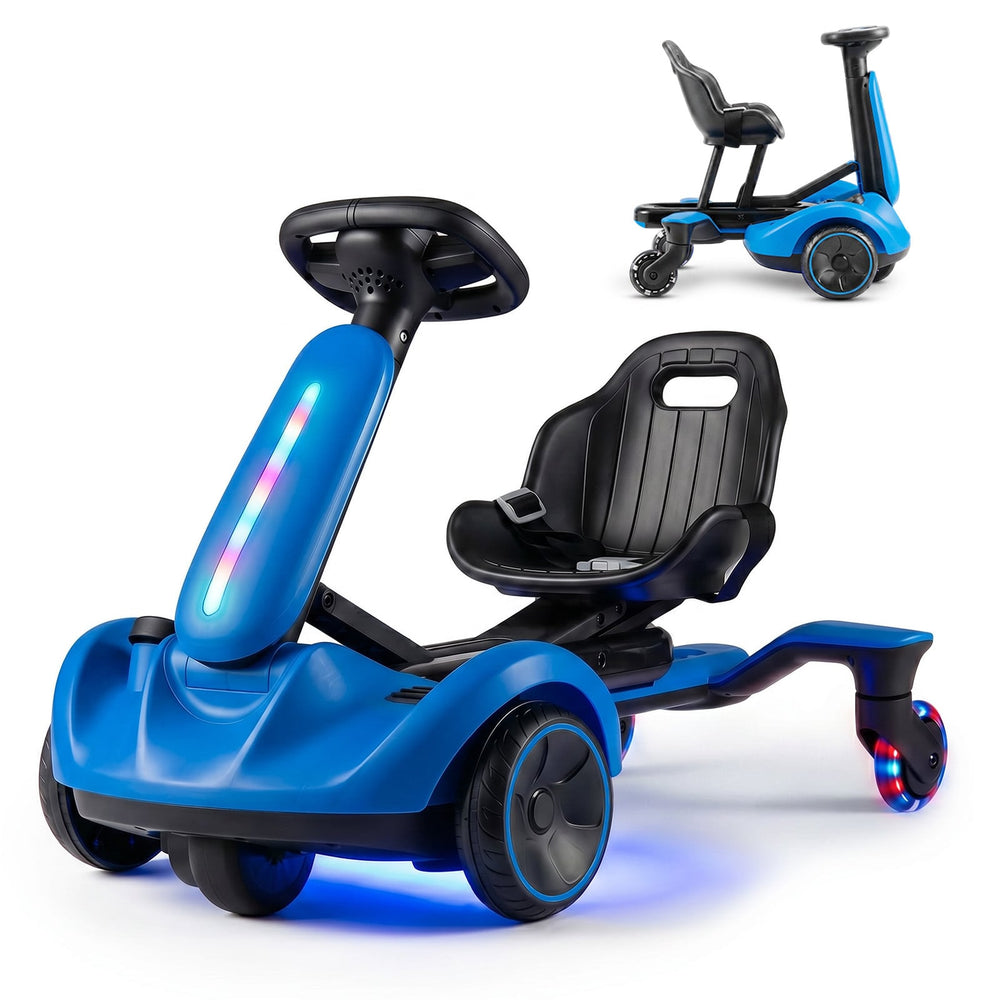 Ride on Drift Car for Kids 2-In-1 Go Kart with Adjustable Seat Sound LED Lights-Blue