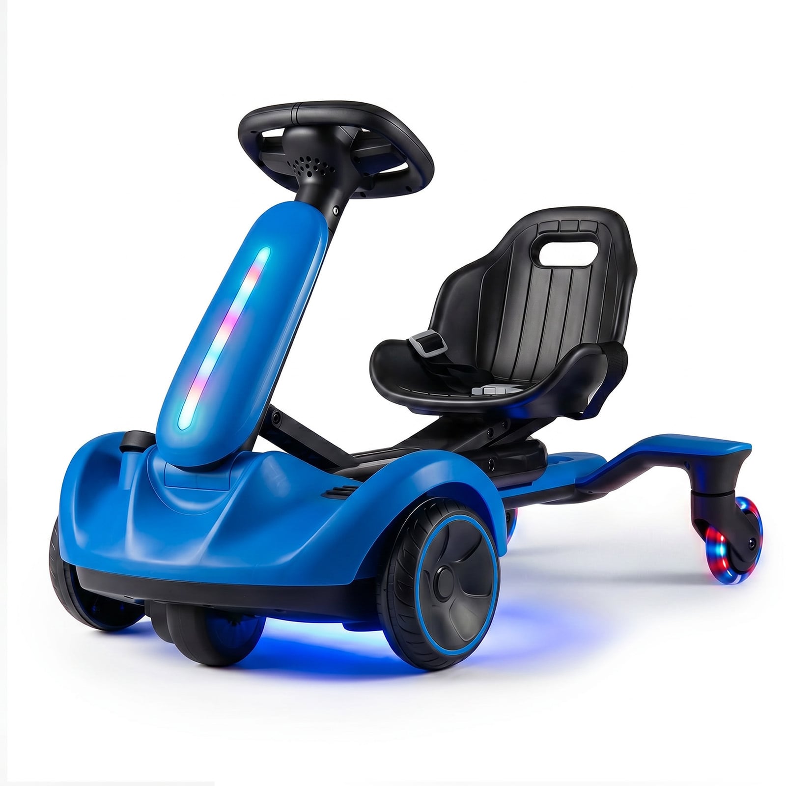 Ride on Drift Car for Kids 2-In-1 Go Kart with Adjustable Seat Sound LED Lights-Blue