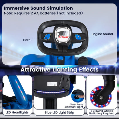 Ride on Drift Car for Kids 2-In-1 Go Kart with Adjustable Seat Sound LED Lights-Blue