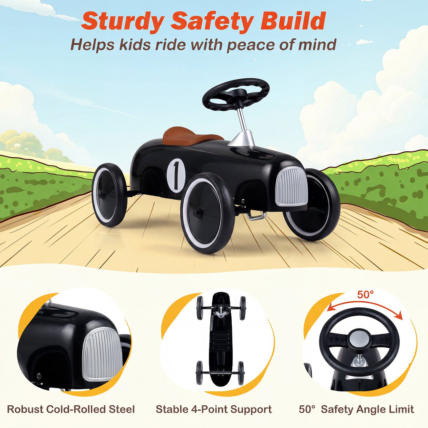 Ride on Push Car Outdoor Toddler Riding Toy for Boys Girls-Black