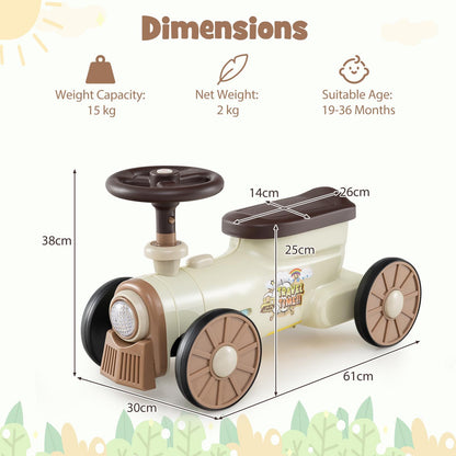 Ride on Push Car Train with Sound Button and Storage Compartment-Beige