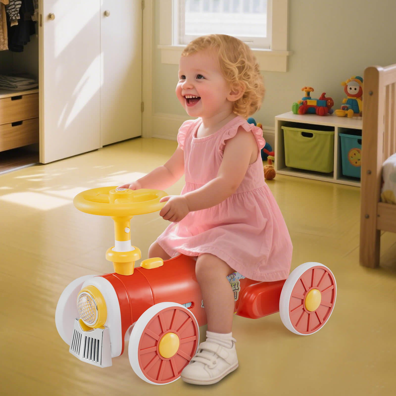 Ride on Push Car Train with Sound Button and Storage Compartment-Orange