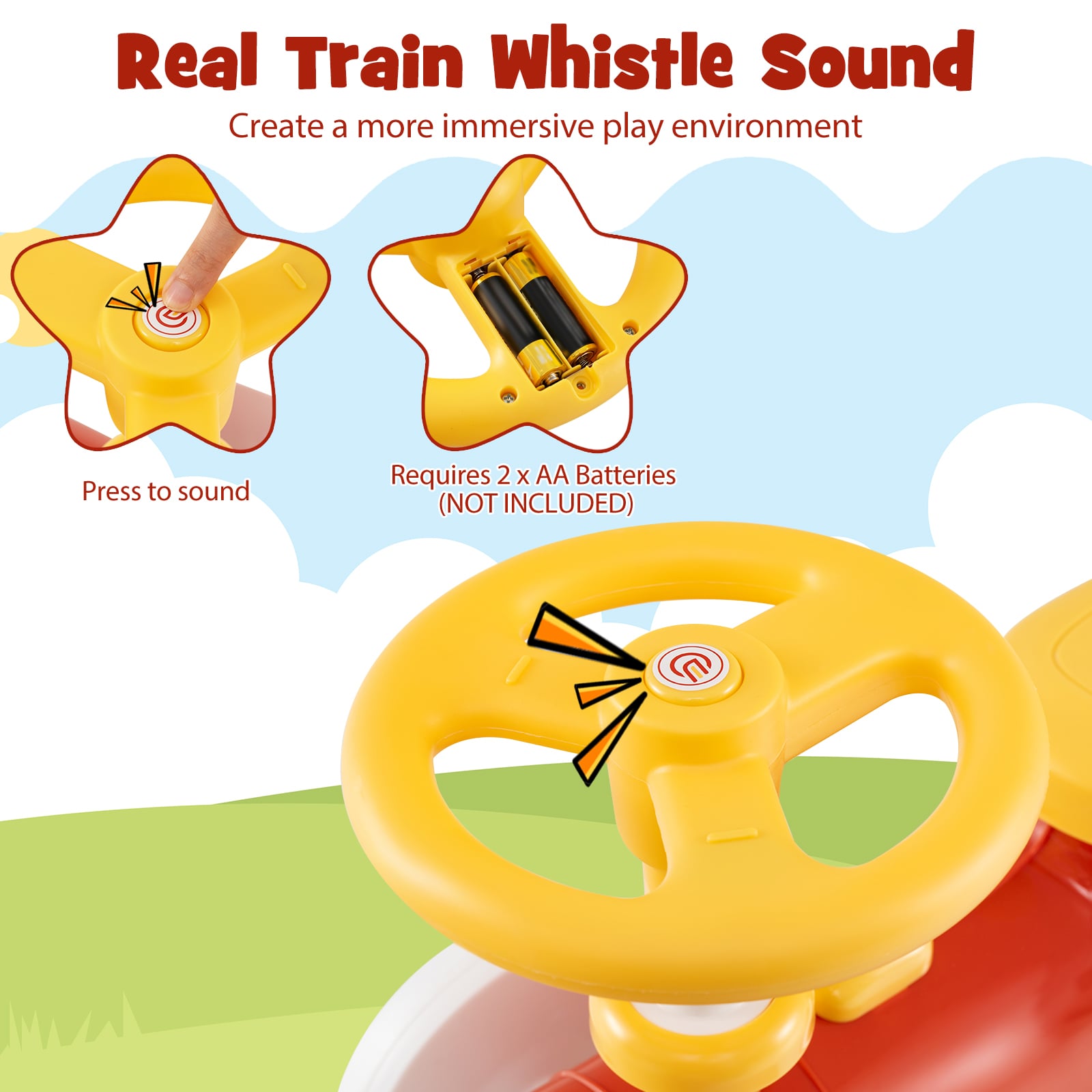 Ride on Push Car Train with Sound Button and Storage Compartment-Orange