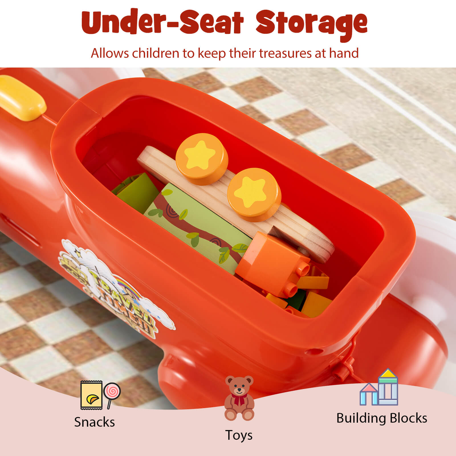 Ride on Push Car Train with Sound Button and Storage Compartment-Orange