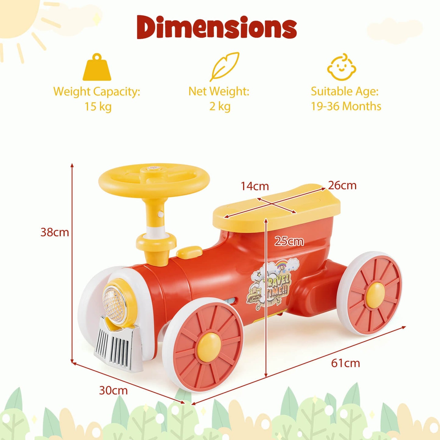 Ride on Push Car Train with Sound Button and Storage Compartment-Orange