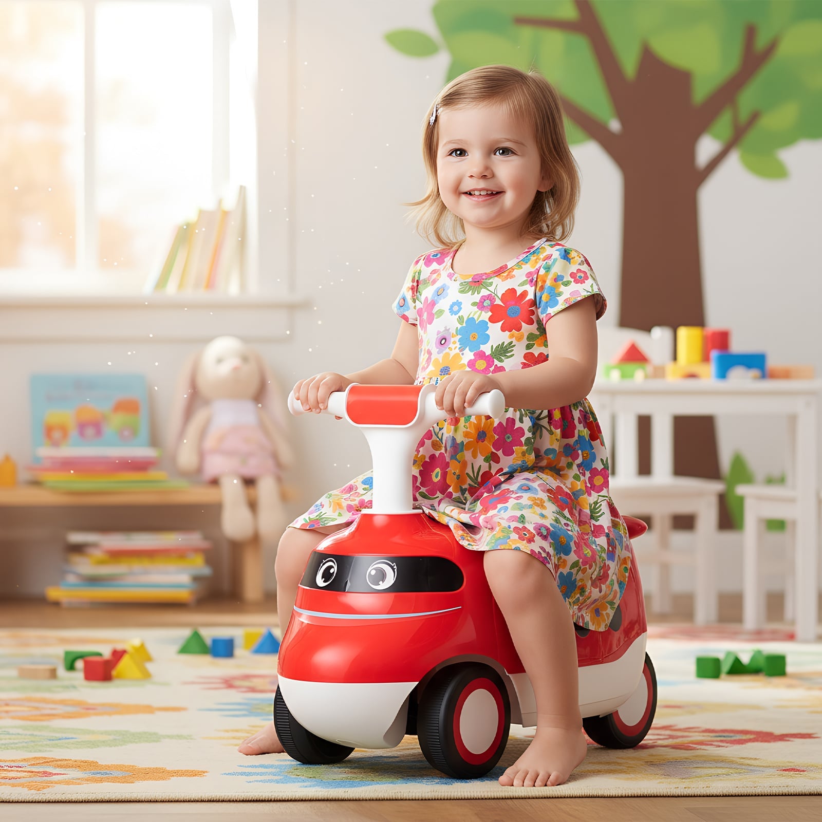 Ride on Push Car for Toddlers Sit to Stand Car with Horn and Storage-Red