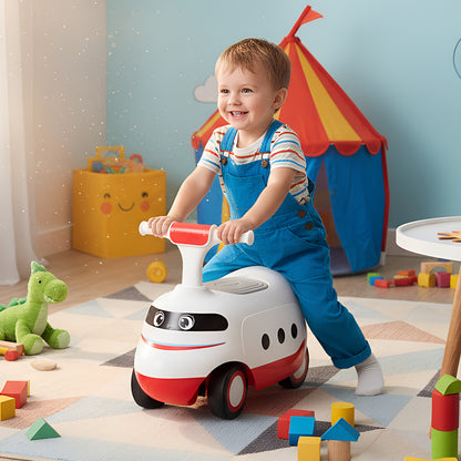 Ride on Push Car for Toddlers Sit to Stand Car with Horn and Storage-White