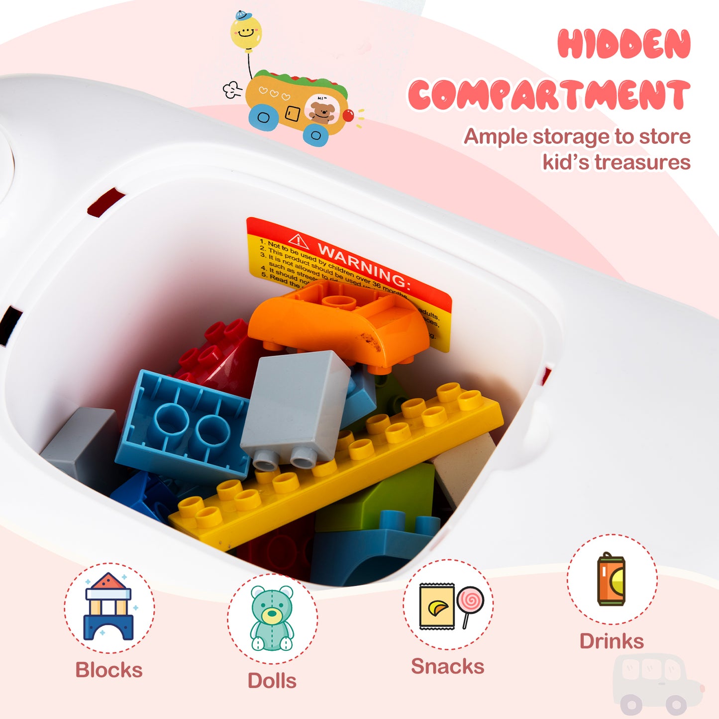 Ride on Push Car for Toddlers Sit to Stand Car with Horn and Storage-White
