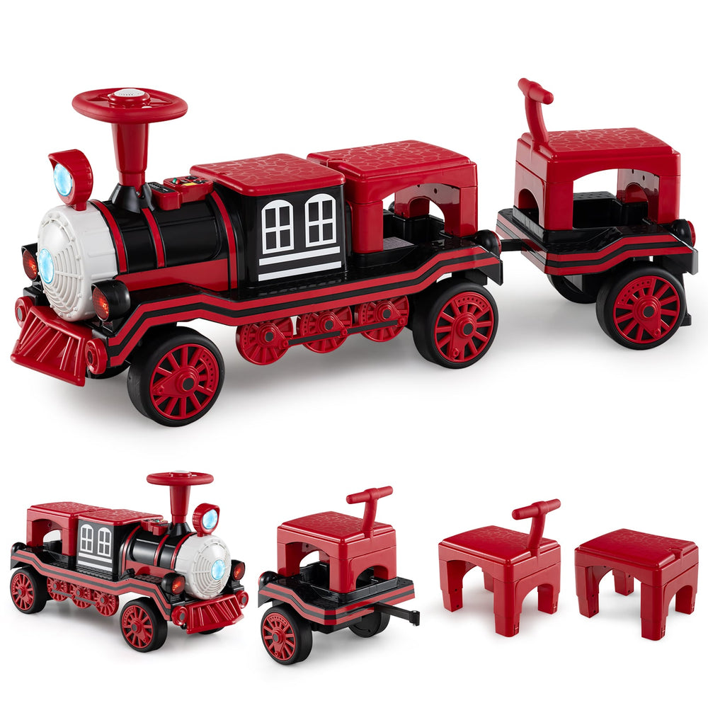 3-Seater 12V Ride on Train Set Trackless with 2 Removable Chairs-Red