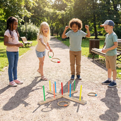 Ring Toss Game for Kids and Adults Outdoor Yard Game with 5 Rope Rings-Colourful