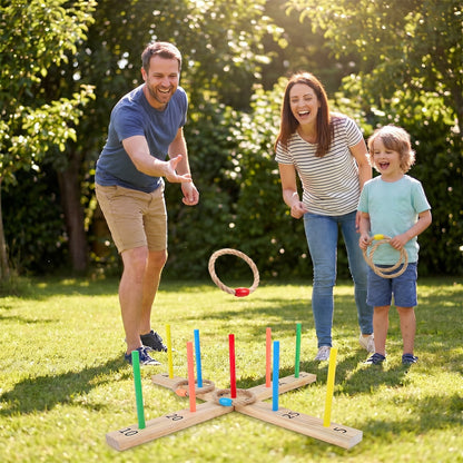 Ring Toss Game for Kids and Adults Outdoor Yard Game with 5 Rope Rings-Colourful