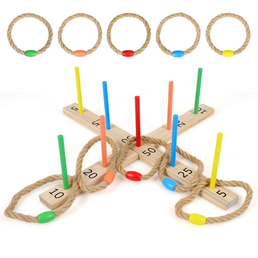 Ring Toss Game for Kids and Adults Outdoor Yard Game with 5 Rope Rings-Colourful