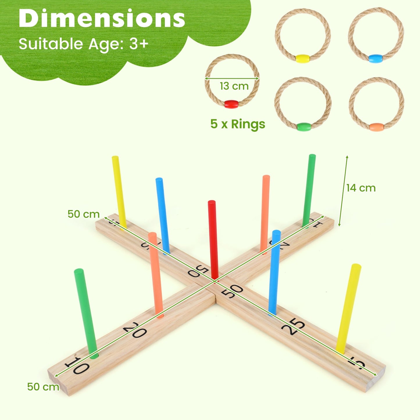 Ring Toss Game for Kids and Adults Outdoor Yard Game with 5 Rope Rings-Colourful
