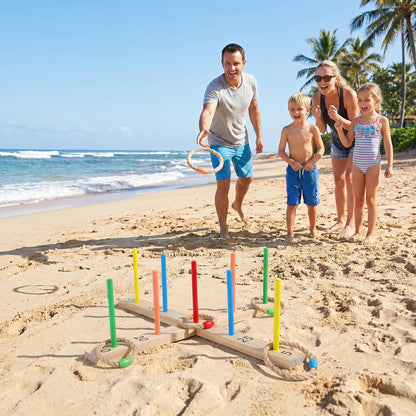 Ring Toss Game for Kids and Adults Outdoor Yard Game with 5 Rope Rings-Colourful