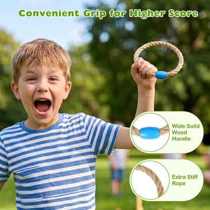 Ring Toss Game for Kids and Adults Outdoor Yard Game with 5 Rope Rings-Colourful