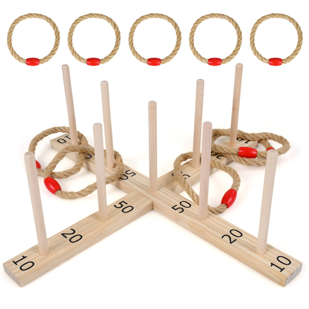Ring Toss Game for Kids and Adults Outdoor Yard Game with 5 Rope Rings-Natural