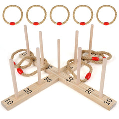 Ring Toss Game for Kids and Adults Outdoor Yard Game with 5 Rope Rings-Natural