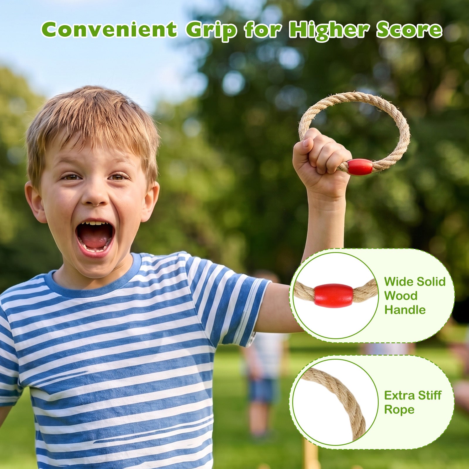 Ring Toss Game for Kids and Adults Outdoor Yard Game with 5 Rope Rings-Natural