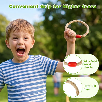 Ring Toss Game for Kids and Adults Outdoor Yard Game with 5 Rope Rings-Natural