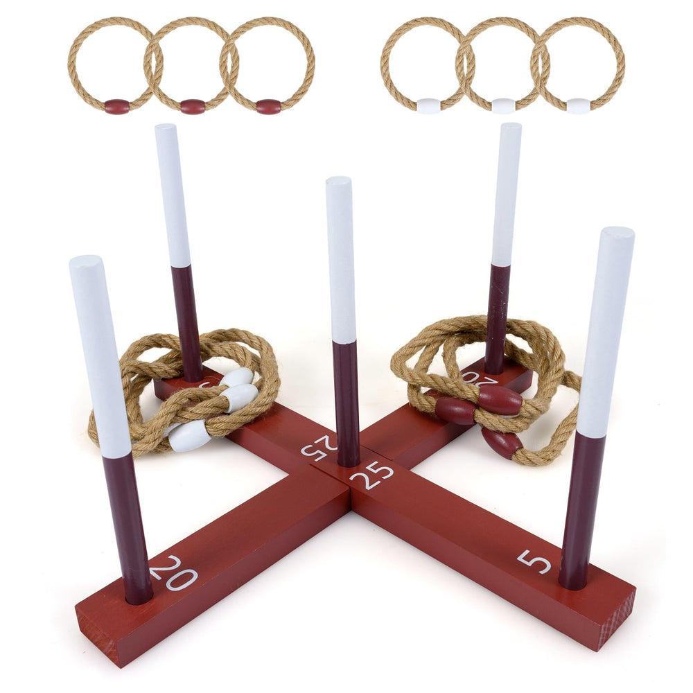 Ring Toss Game for Kids and Adults Outdoor Yard Game with 6 Rope Rings-Reddish Brown