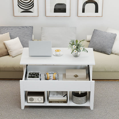 Rising Center Table with Lift Top Hidden Compartment-Off White